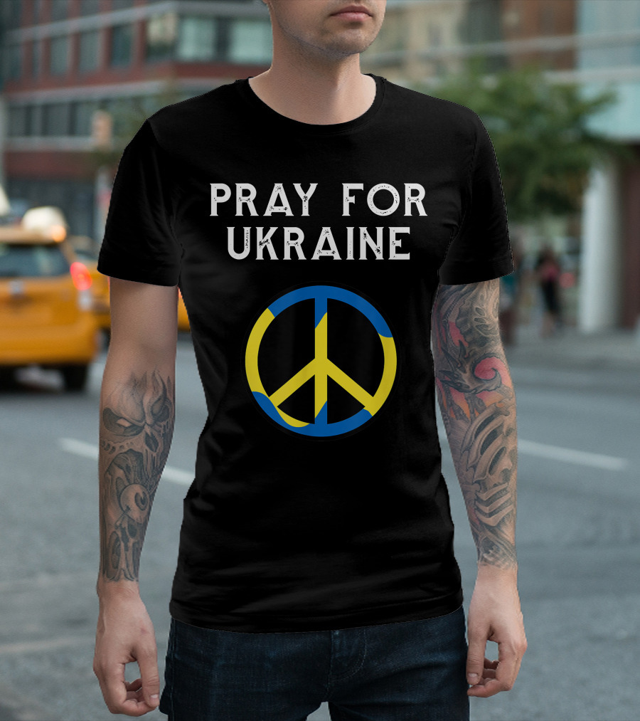 Pray For Ukraine Peace Symbol Blue Yellow T-Shirt