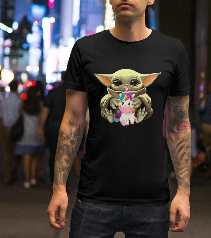 Baby Yoda With Unicorn Hug T-Shirt