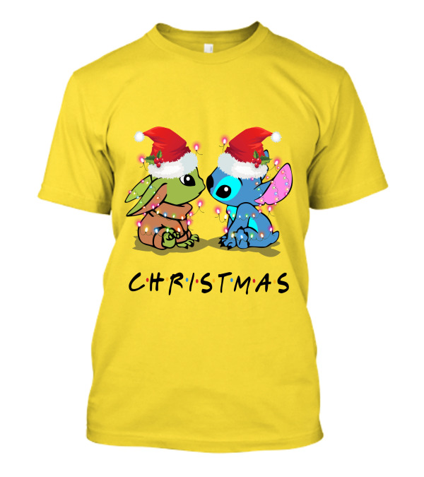 Christmas Yoda And Stitch Santa Hats T-Shirt