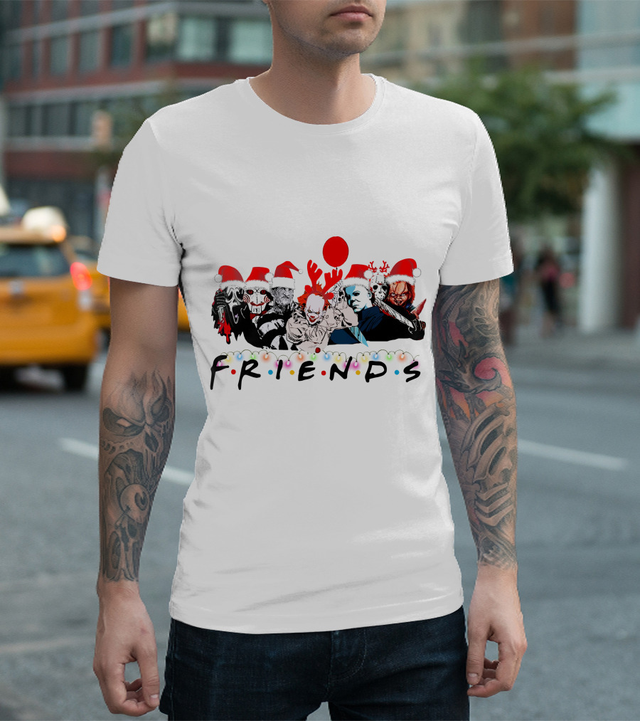 Friends Christmas Horror Icons Holiday Santa Hats T-Shirt