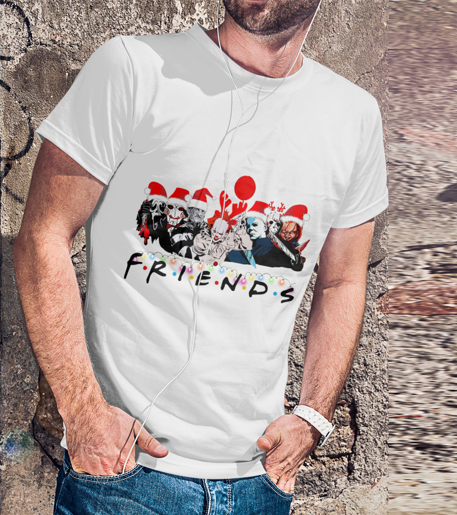 Friends Christmas Horror Icons Holiday Santa Hats T-Shirt