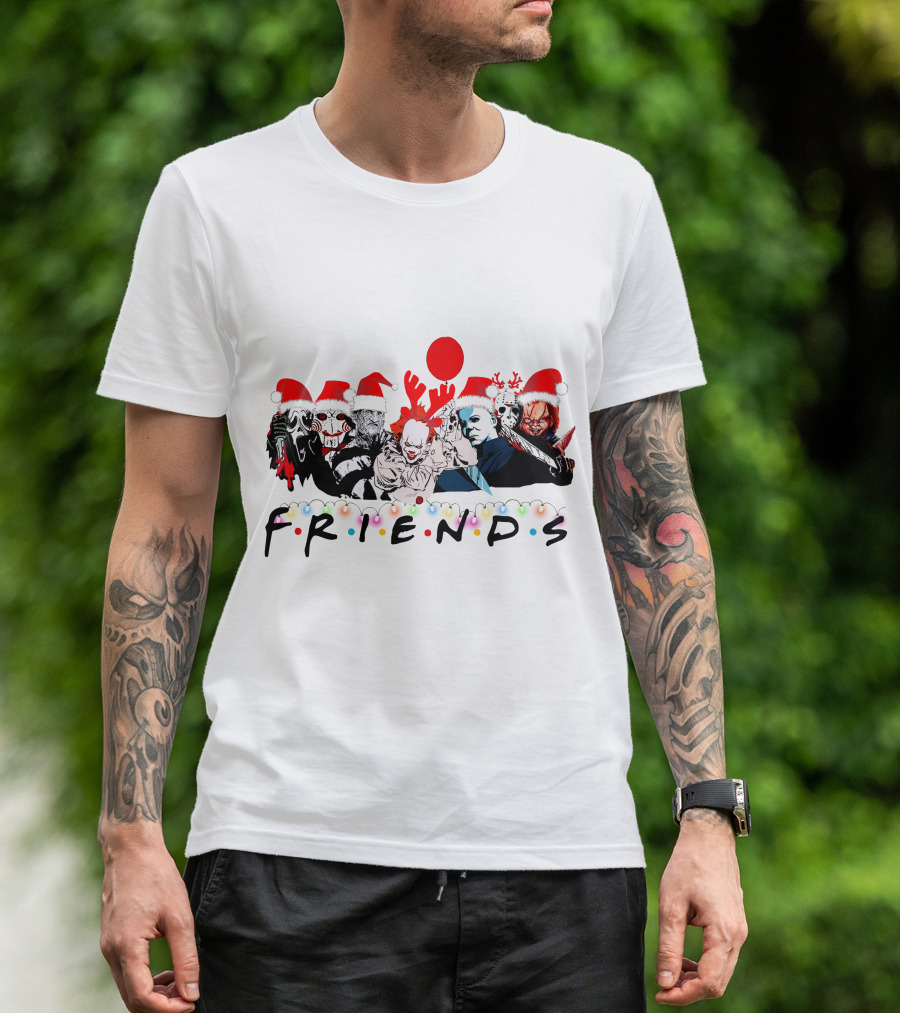Friends Christmas Horror Icons Holiday Santa Hats T-Shirt