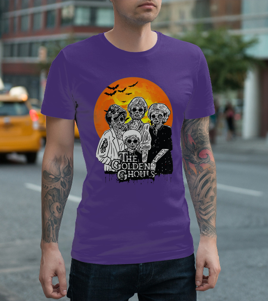 The Golden Ghouls Zombie Skeletons with Bats and Full Moon ZN385 T-Shirt