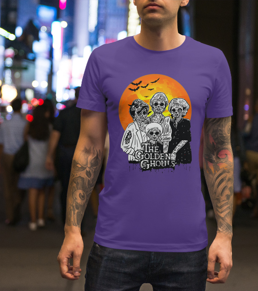 The Golden Ghouls Zombie Skeletons With Bats And Full Moon ZN385 T-Shirt