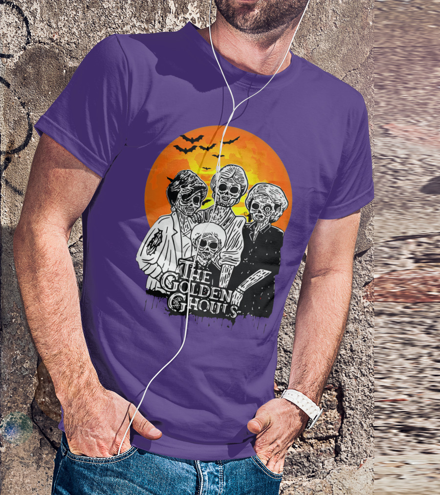 The Golden Ghouls Zombie Skeletons With Bats And Full Moon ZN385 T-Shirt