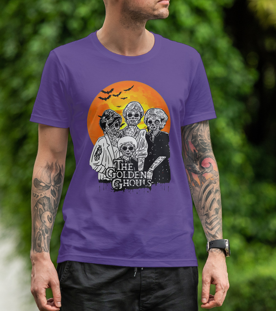 The Golden Ghouls Zombie Skeletons With Bats And Full Moon ZN385 T-Shirt