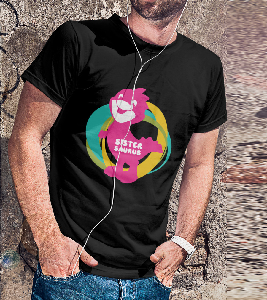 Sister Saurus Pink Dinosaur With Colorful Rings T-Shirt