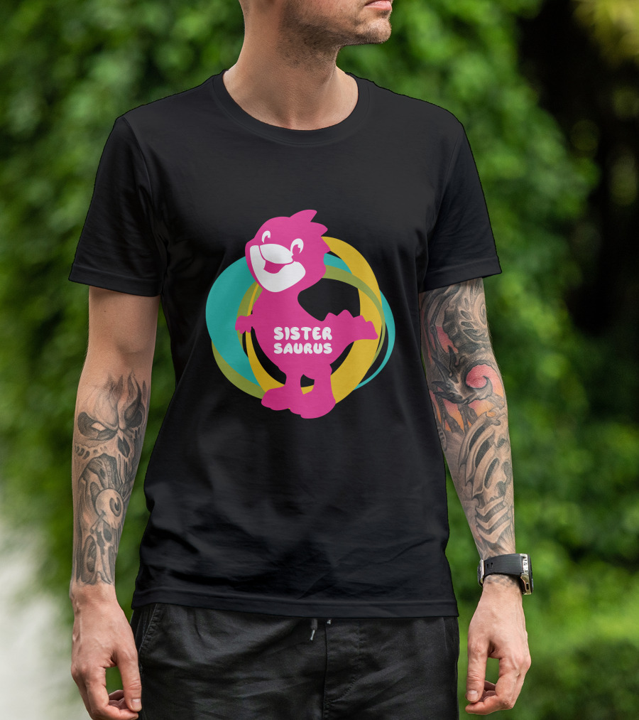 Sister Saurus Pink Dinosaur With Colorful Rings T-Shirt