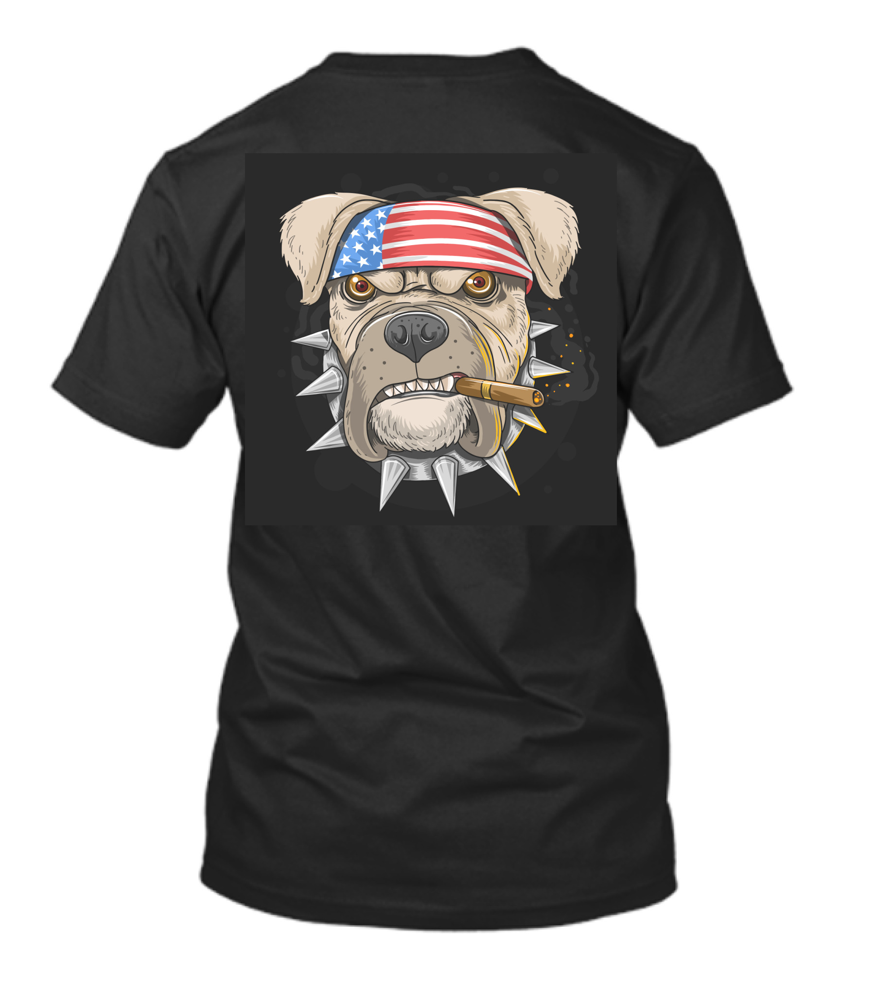 American Flag Bandana Bulldog With Cigar And Spiked Collar T-Shirt