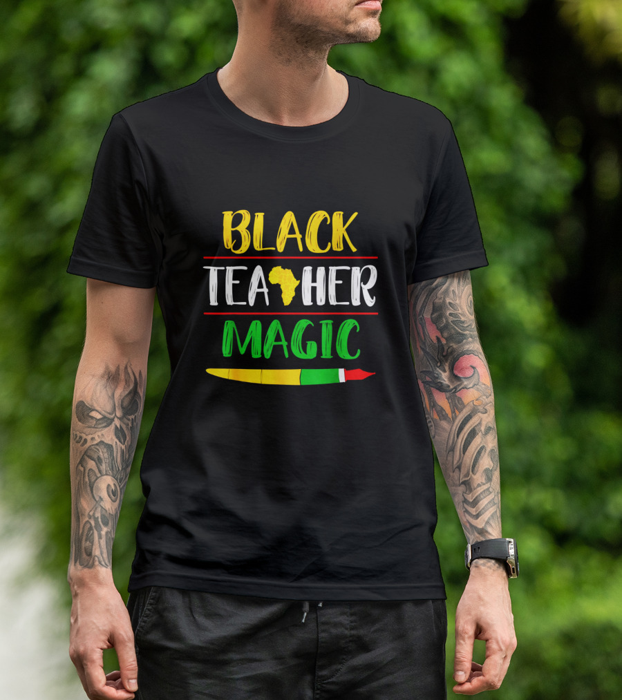 Black Teacher Magic Africa Heart Black History Month T-Shirt