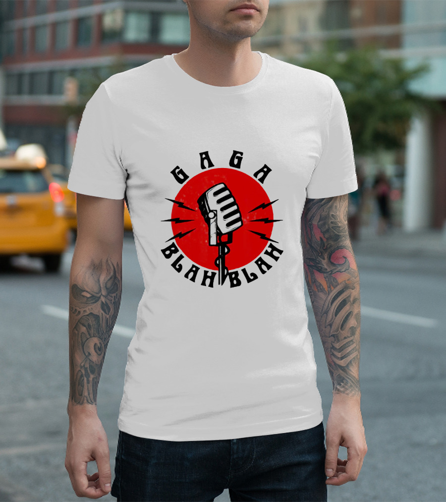 Gaga Blah Blah Vintage Microphone Red Circle Lightning T-Shirt
