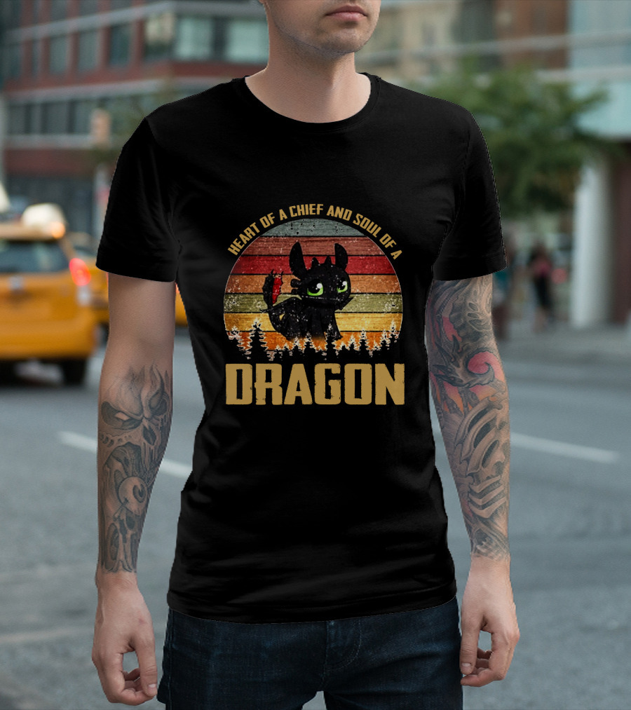 Heart Of A Chief And Soul Of A Dragon Toothless Vintage Retro Stripe T-Shirt