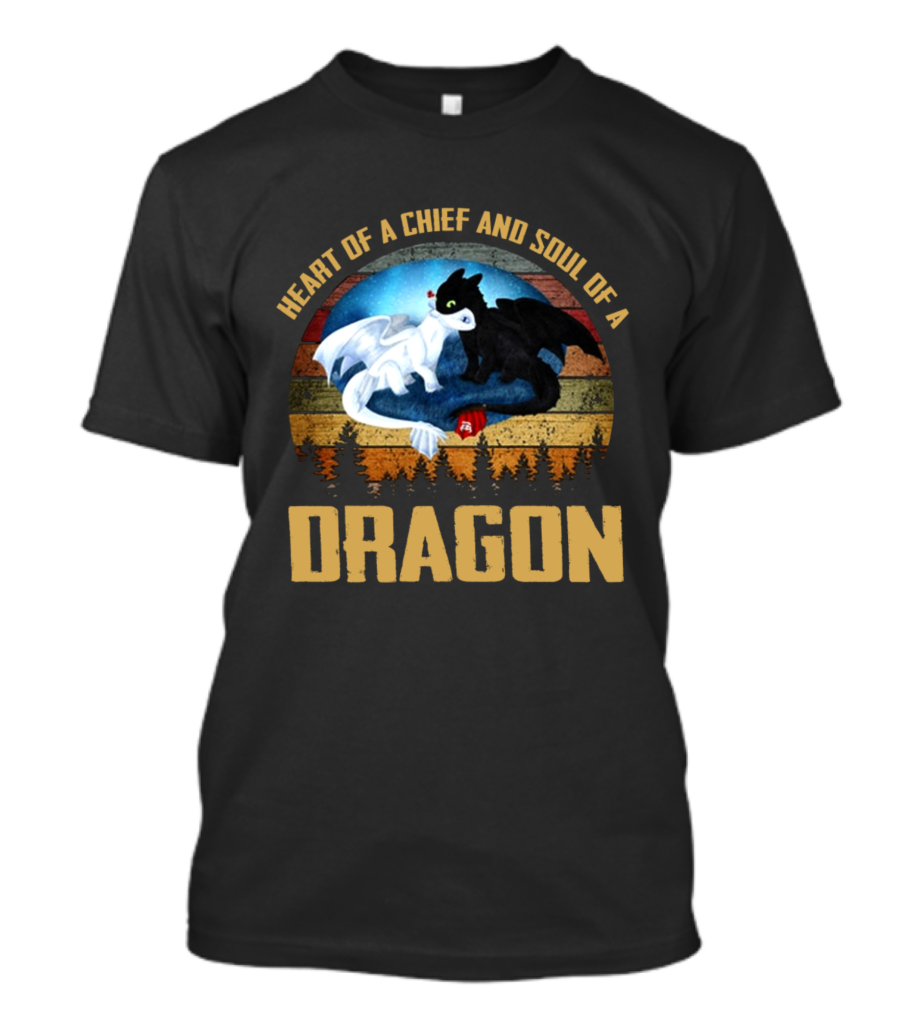 Heart Of A Chief And Soul Of A Dragon Night And Light Fury Unity With Sunset背景 T-Shirt