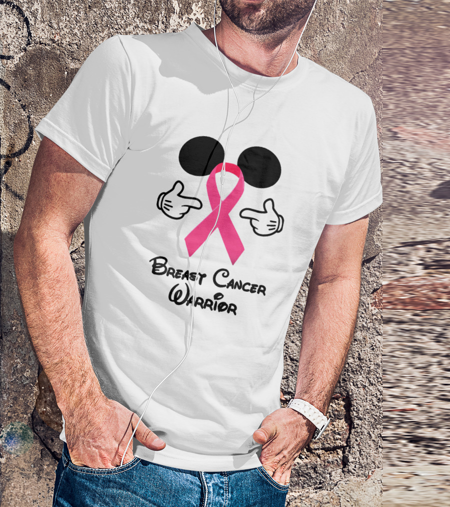 Breast Cancer Warrior With Mickey Ears And Pink Ribbon Illustrative T-Shirt