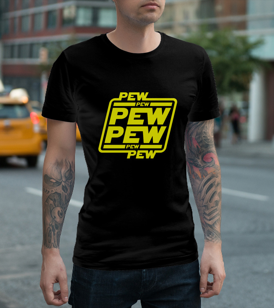 Pew Pew Pew Star Wars Bold Yellow Black Background Retro Style T-Shirt