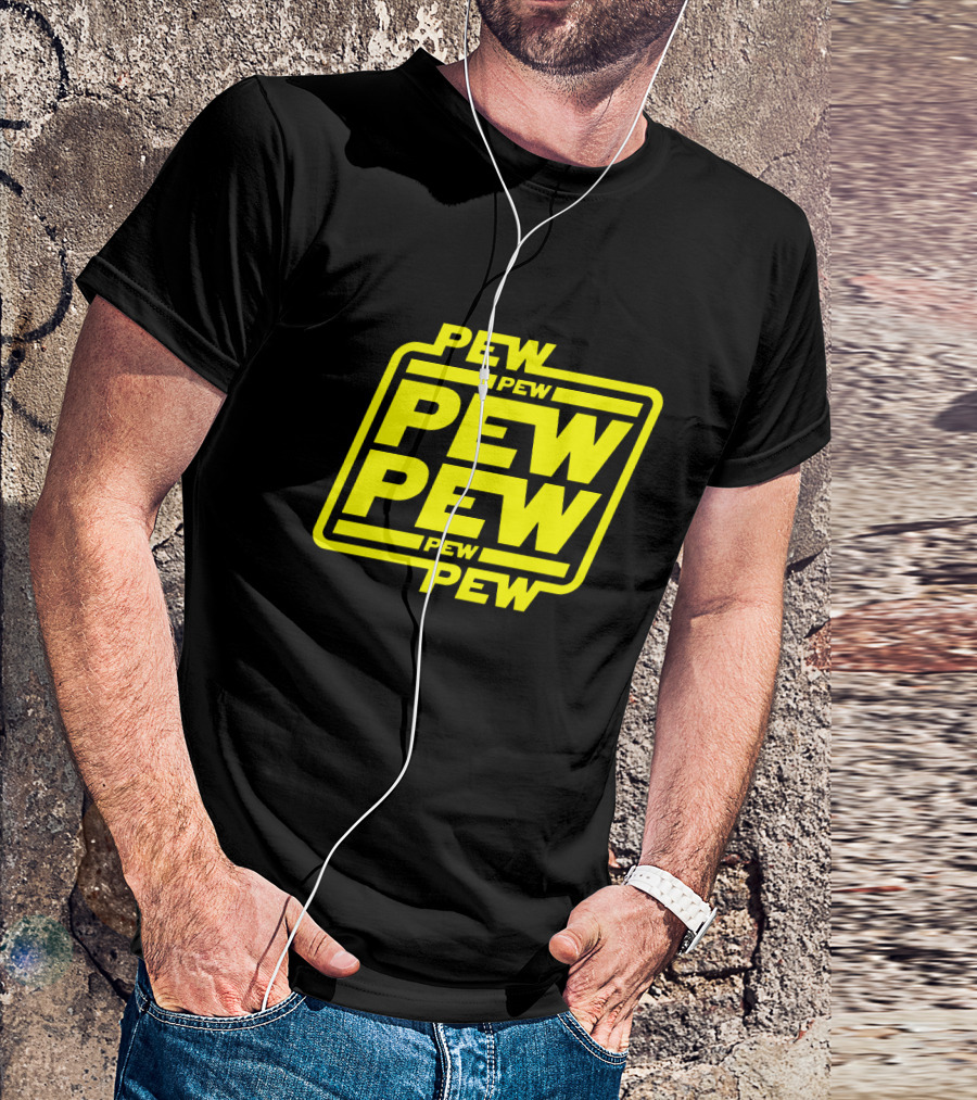 Pew Pew Pew Star Wars Bold Yellow Black Background Retro Style T-Shirt