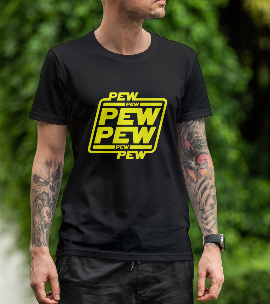 Pew Pew Pew Star Wars Bold Yellow Black Background Retro Style T-Shirt