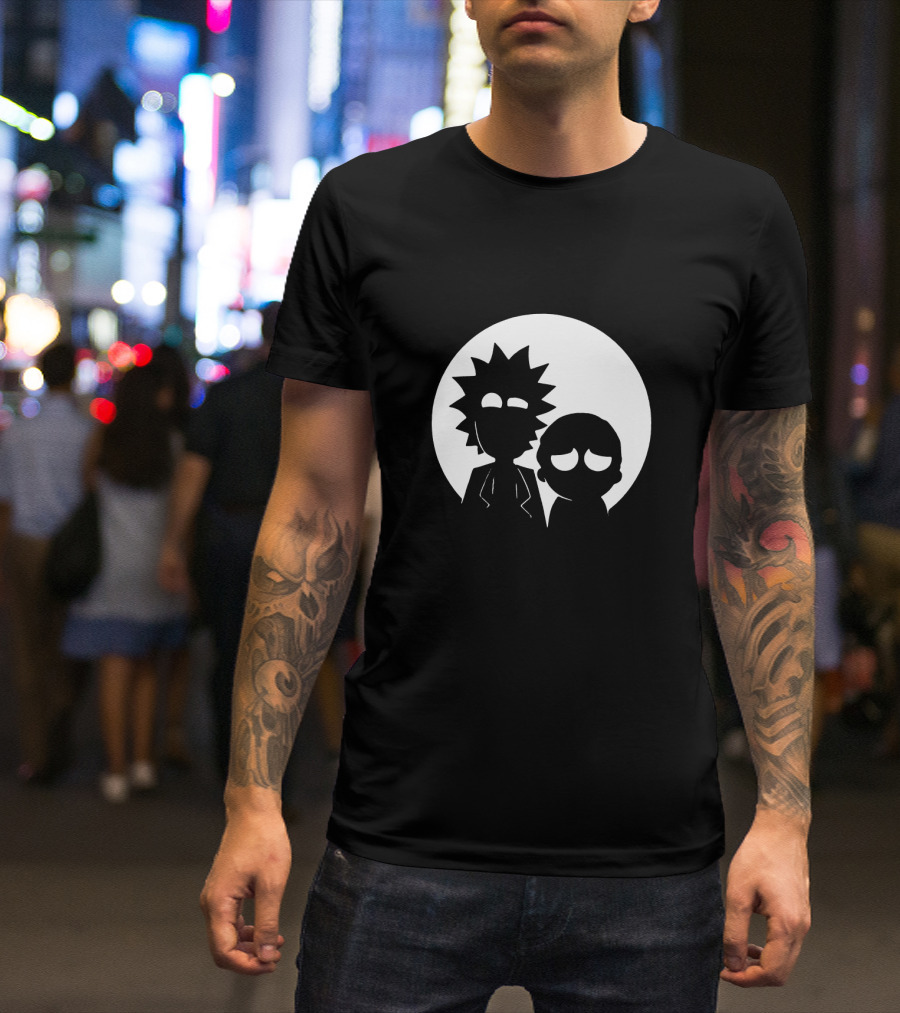 Rick And Morty Face Black And White Silhouette Moon Circle T-Shirt