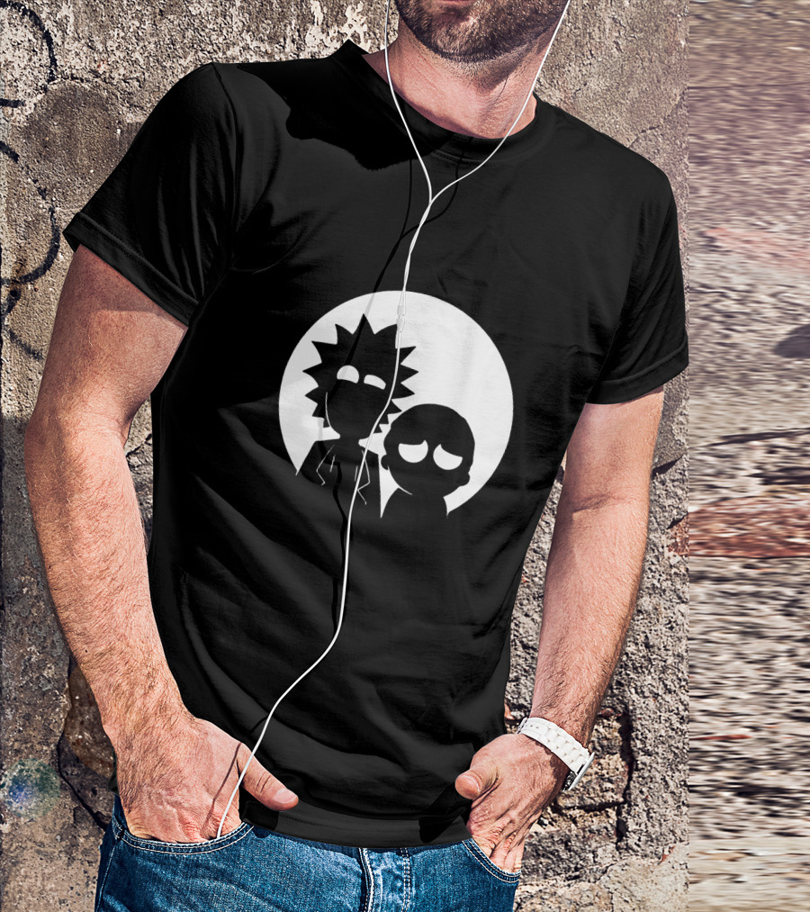 Rick And Morty Face Black And White Silhouette Moon Circle T-Shirt