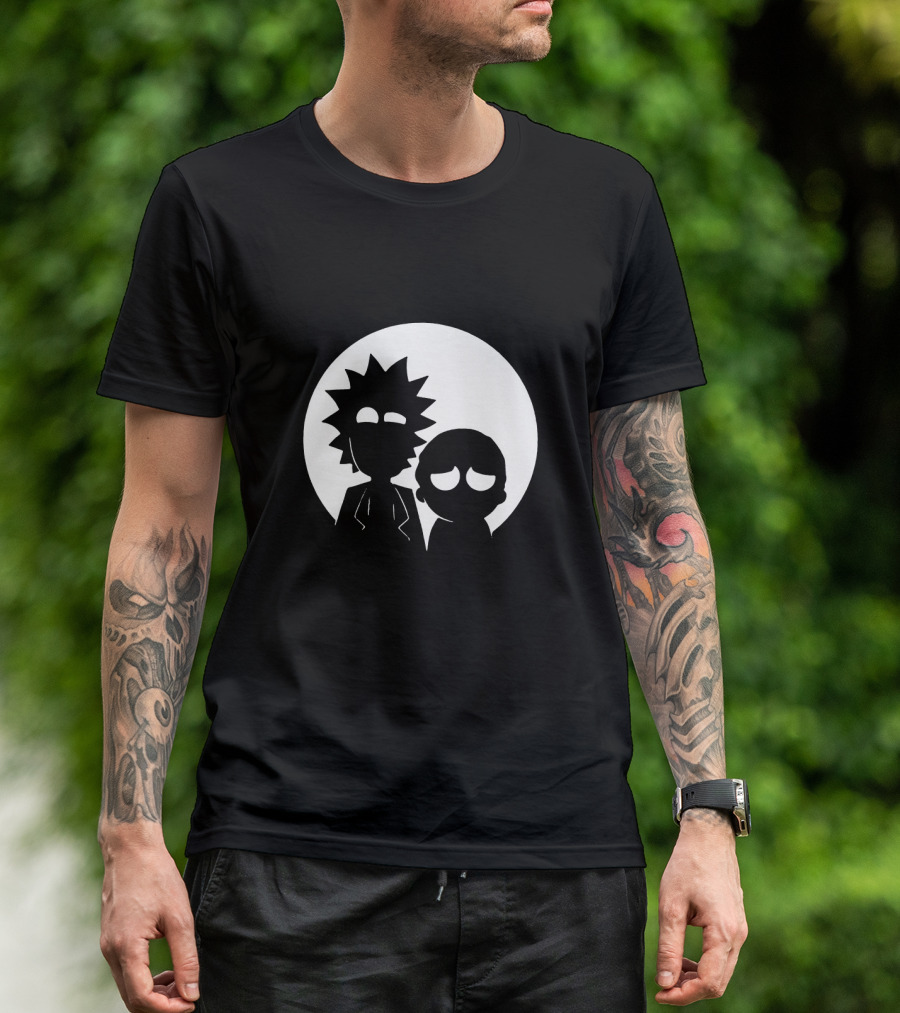 Rick And Morty Face Black And White Silhouette Moon Circle T-Shirt