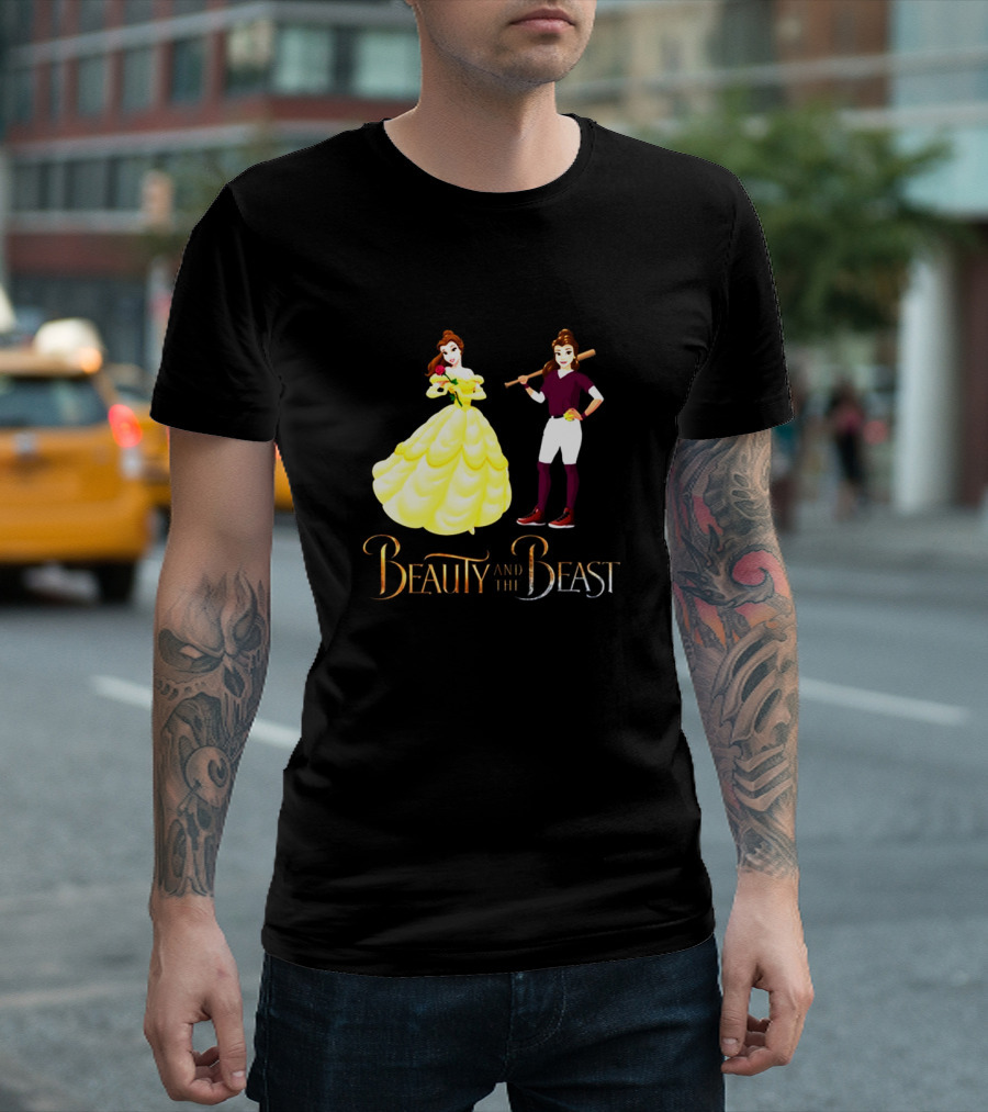 Beauty And The Beast Duality With Belle In Gown And Softball Uniform T-Shirt
