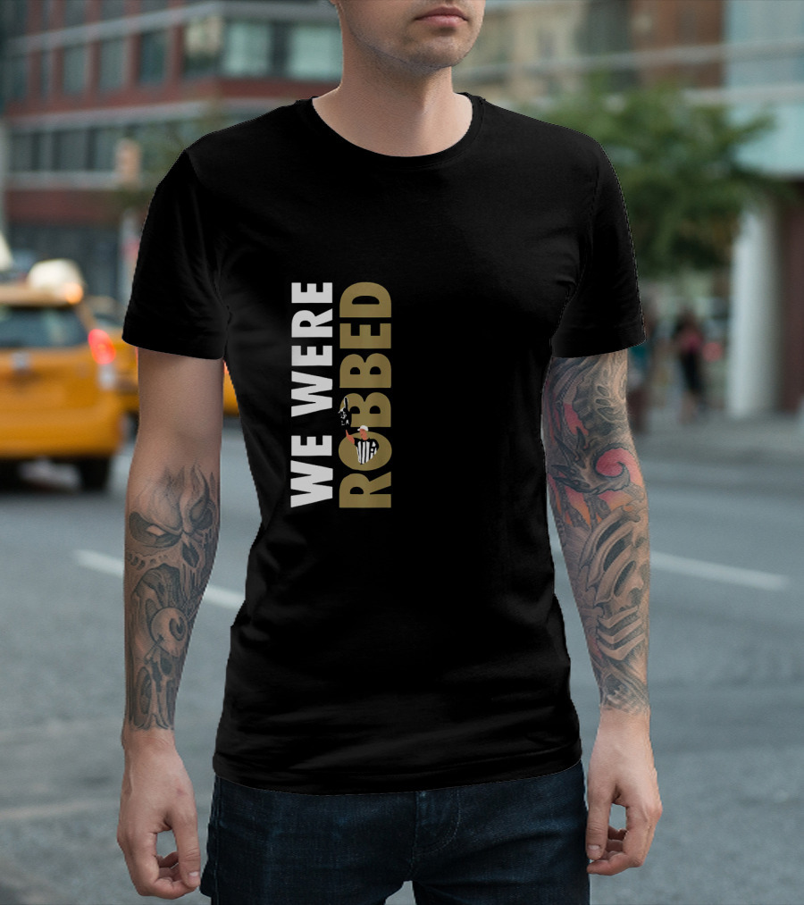 We Were Robbed Saints Shirt Featuring Referee and Whistle Iconography T-Shirt