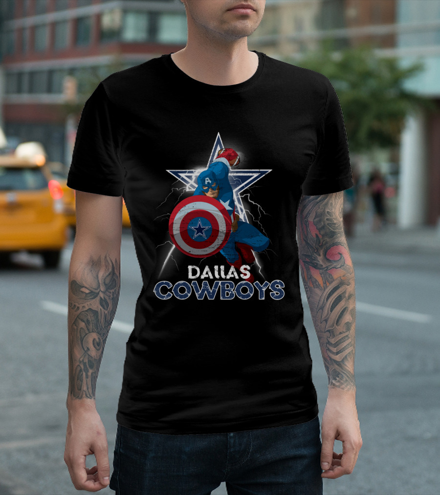 Captain America Dallas Cowboys Marvel Nfl Collaboration T-Shirt