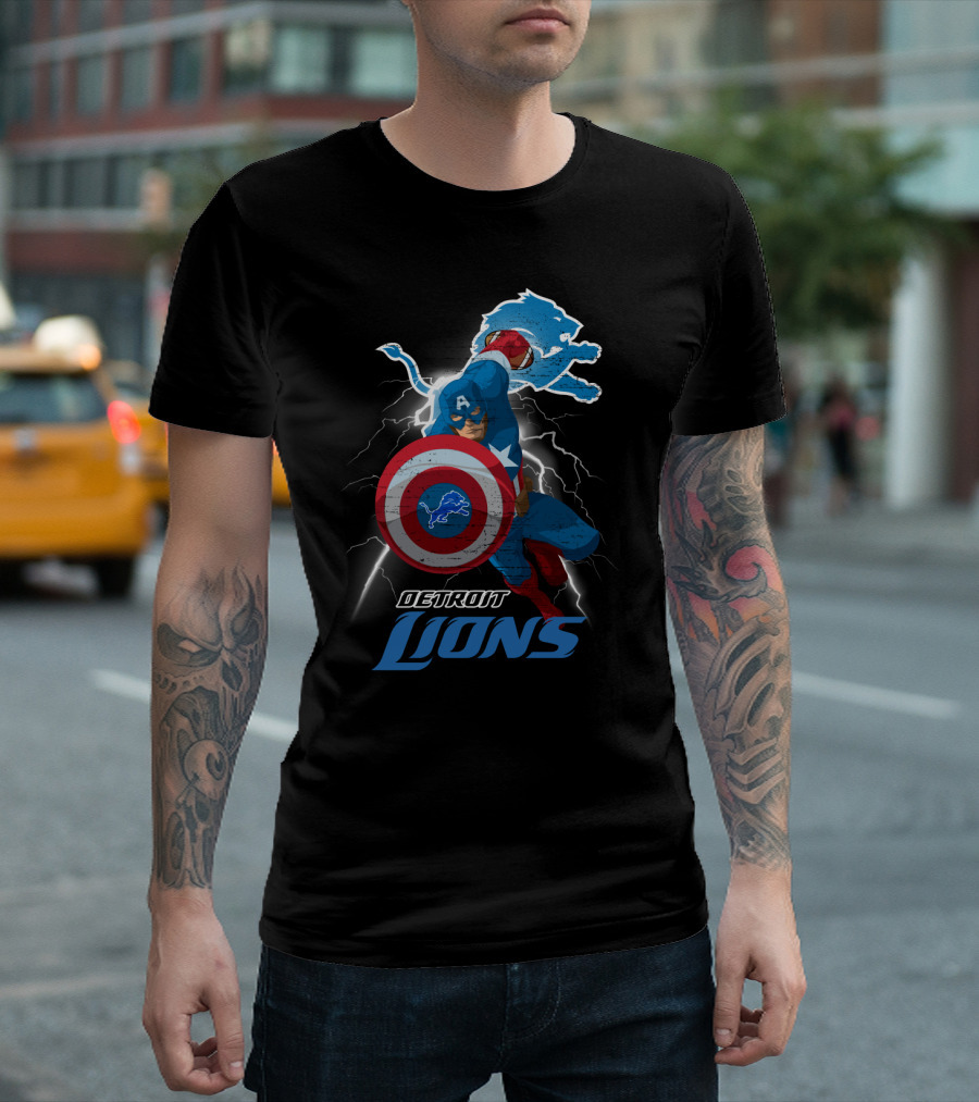Captain America Detroit Lions Nfl Marvel Crossover T-Shirt