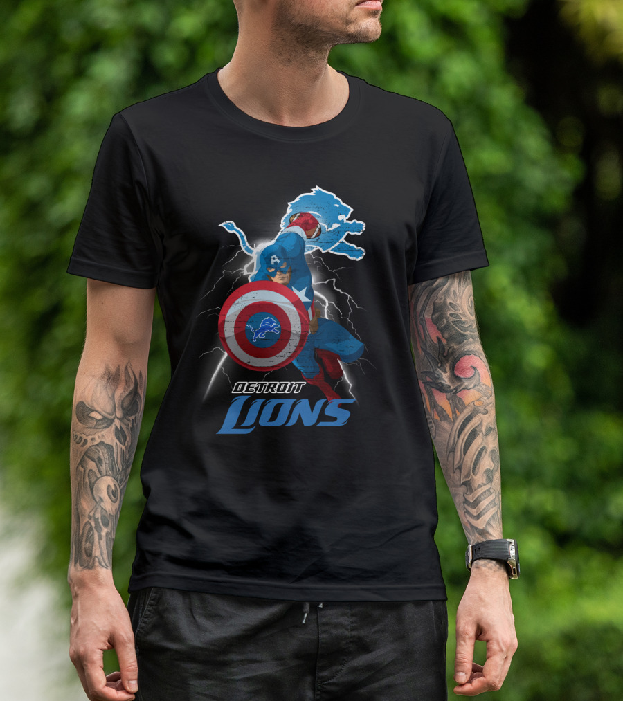 Captain America Detroit Lions Nfl Marvel Crossover T-Shirt