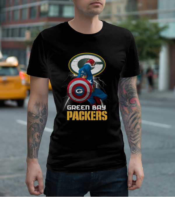 Green Bay Packers Captain America Shield Nfl Crossover T-Shirt