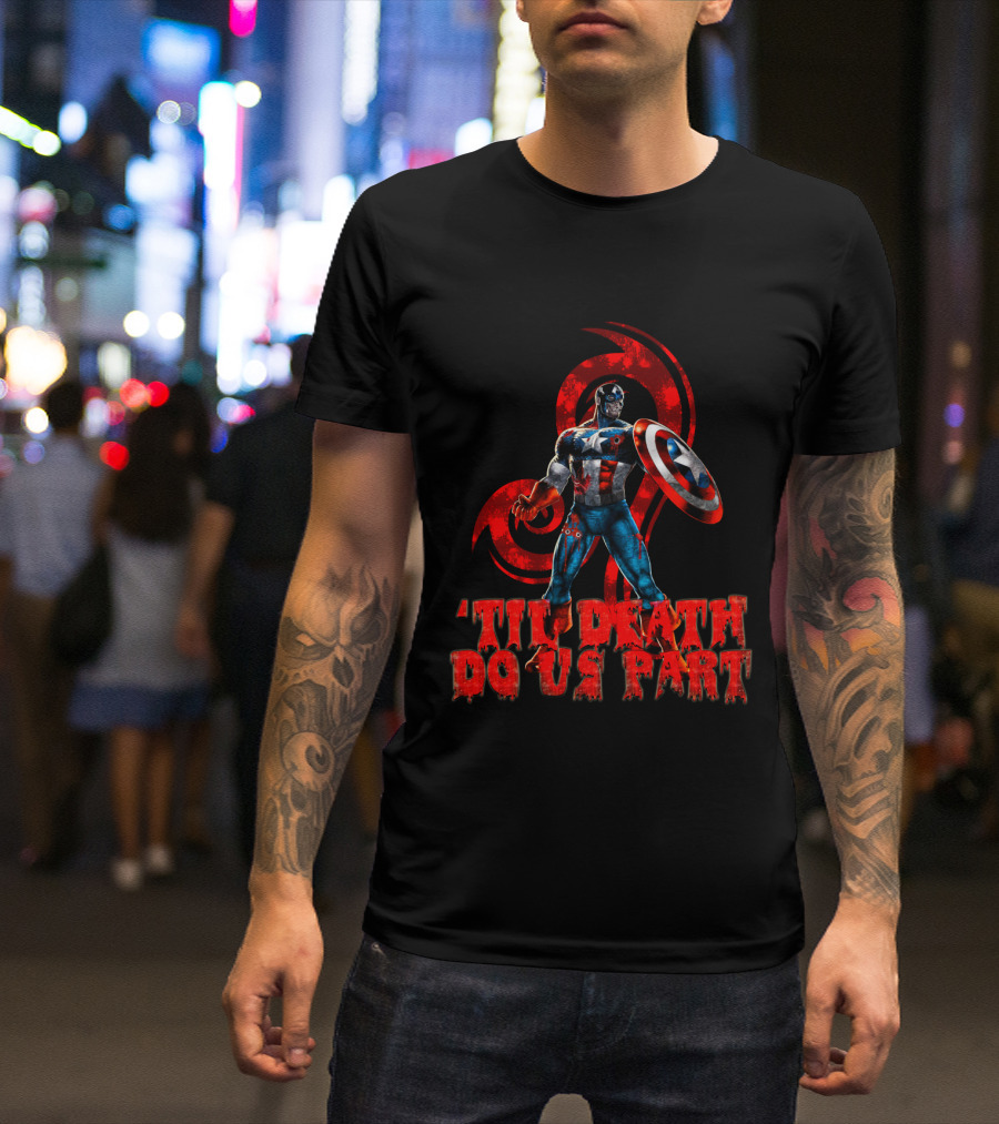 Captain America Til Death Do Us Part Marvel Red Grunge T-Shirt