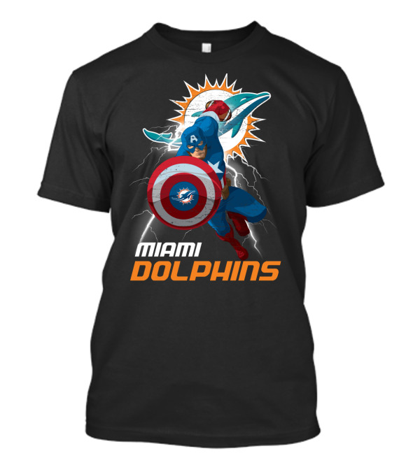 Captain America Miami Dolphins Nfl Lightning Action T-Shirt