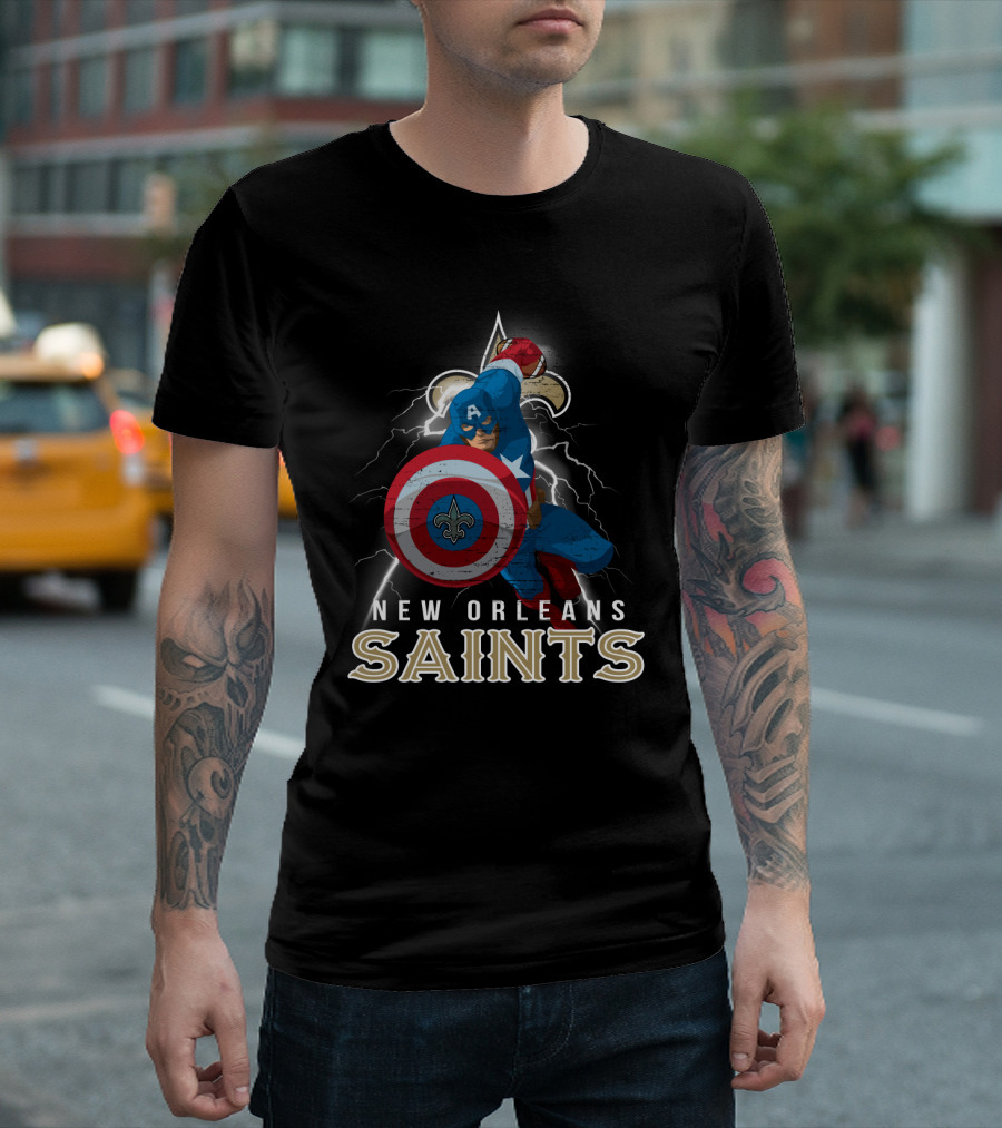 New Orleans Saints Captain America Nfl Fleur-De-Lis Football Shield T-Shirt