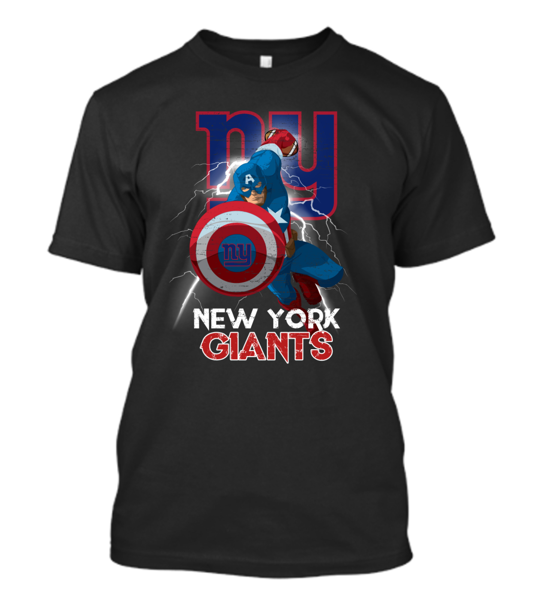 Captain America New York Giants Nfl Superhero Shield Lightning Action T-Shirt