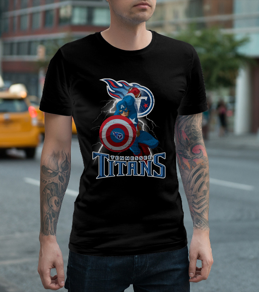 Tennessee Titans Captain America Nfl Crossover With Iconic Shield T-Shirt
