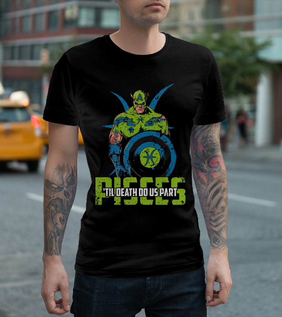 Pisces Zombie Captain With Shield 'Til Death Do Us Part T-Shirt