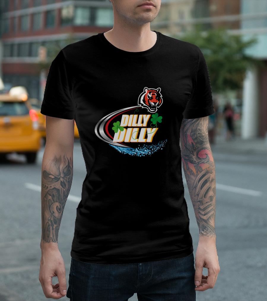Dilly Dilly Cincinnati Bengals Tiger Logo Shamrocks Water Splash T-Shirt