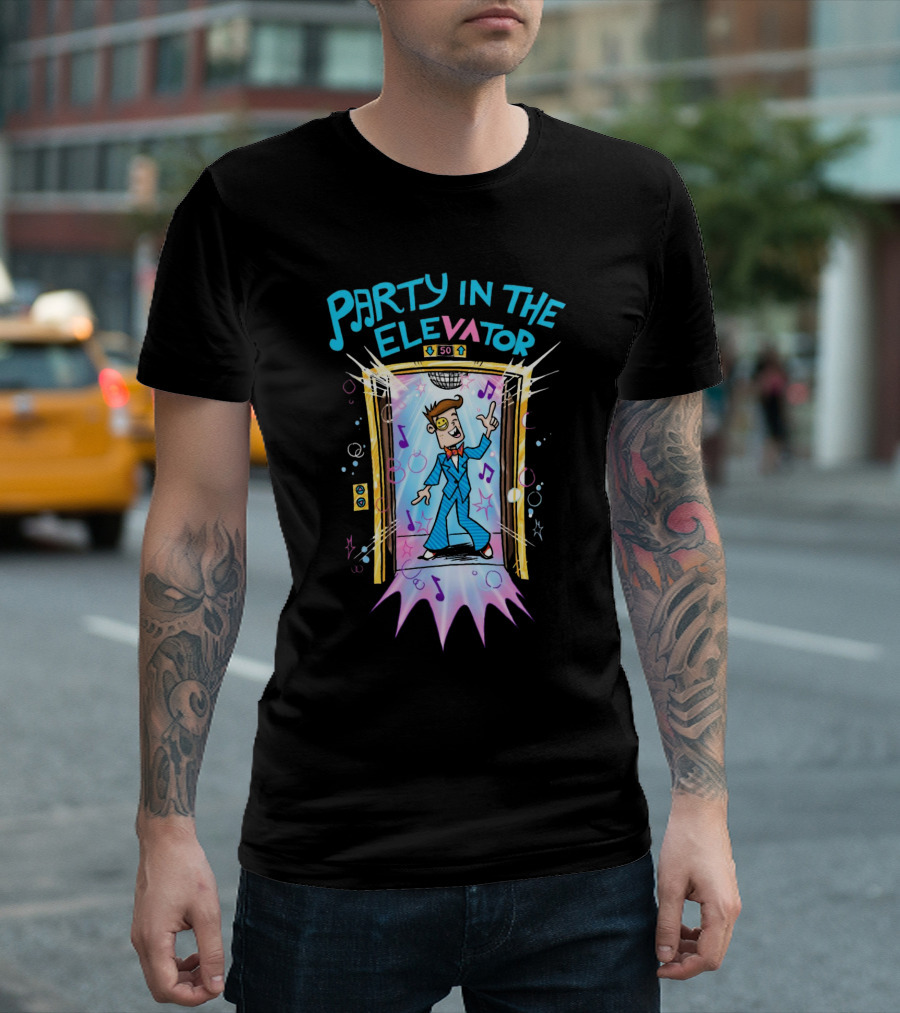 Fgteev Party In The Elevator Fun Cartoon Character Dancing With Music Notes And Disco Vibes T-Shirt