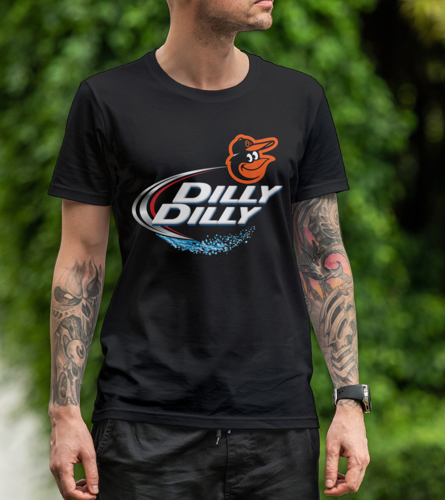 Baltimore Orioles Dilly Dilly Logo With Orioles Mascot And Water Splash Elements T-Shirt
