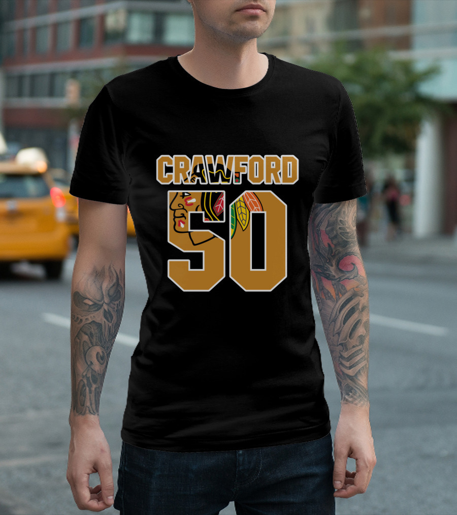 Crawford 50 Chicago Blackhawks NHL Hockey Goalie T-Shirt