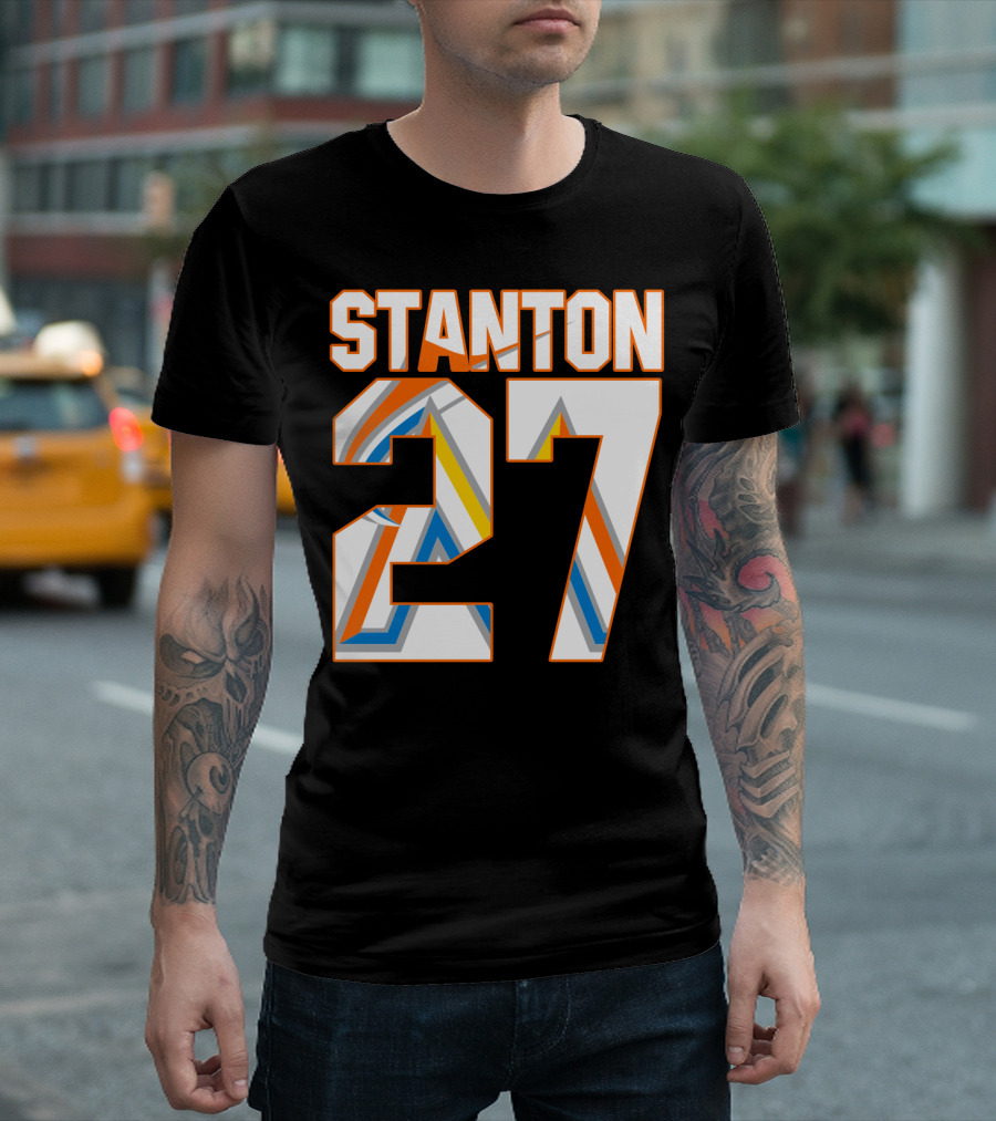 Stanton 27 Miami Marlins Geometric Pattern Jersey T-Shirt