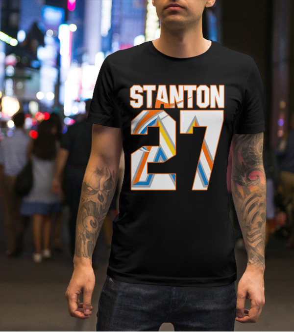 Stanton 27 Miami Marlins Geometric Pattern Jersey T-Shirt