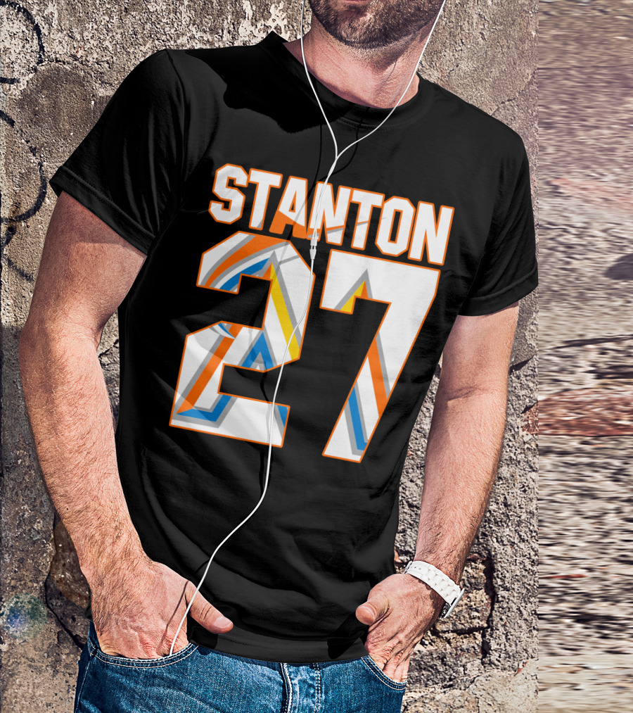 Stanton 27 Miami Marlins Geometric Pattern Jersey T-Shirt