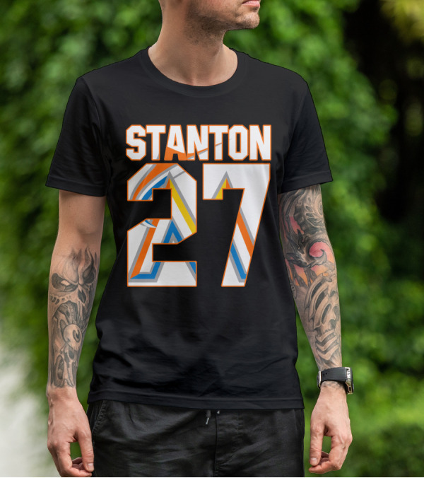 Stanton 27 Miami Marlins Geometric Pattern Jersey T-Shirt