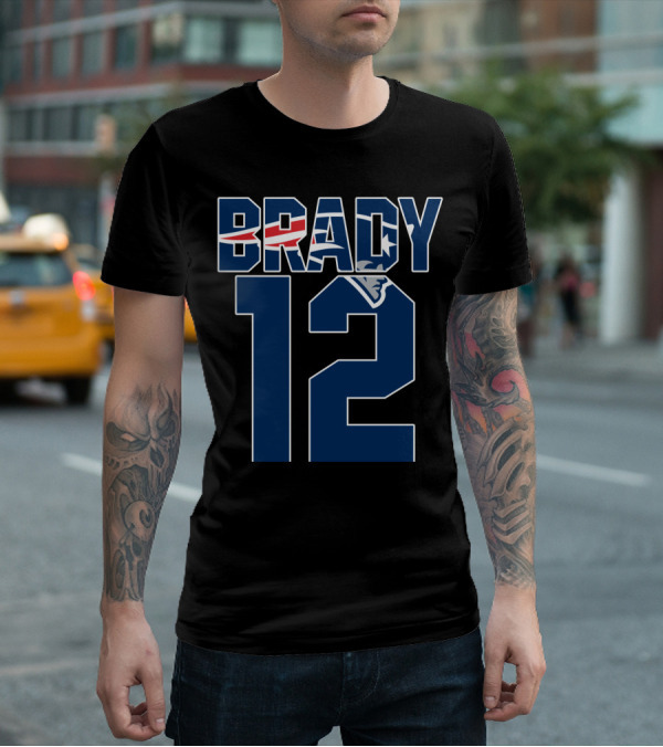 Brady 12 New England Patriots Logo Tom Brady T-Shirt