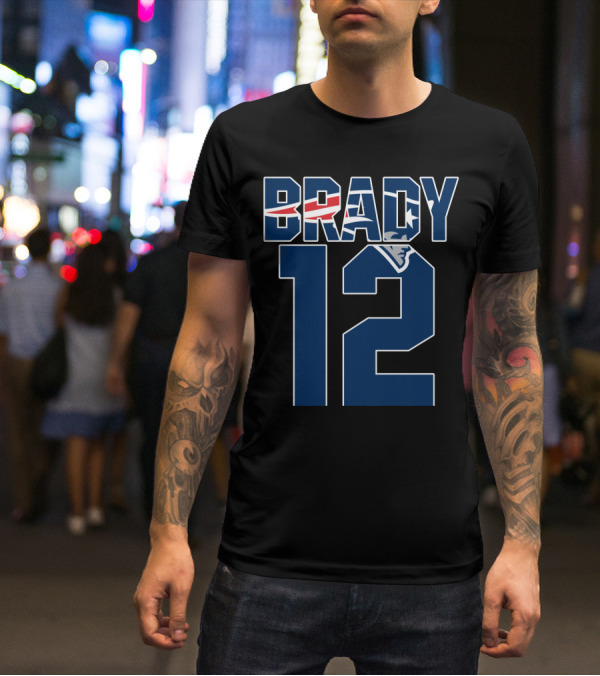 Brady 12 New England Patriots Logo Tom Brady T-Shirt