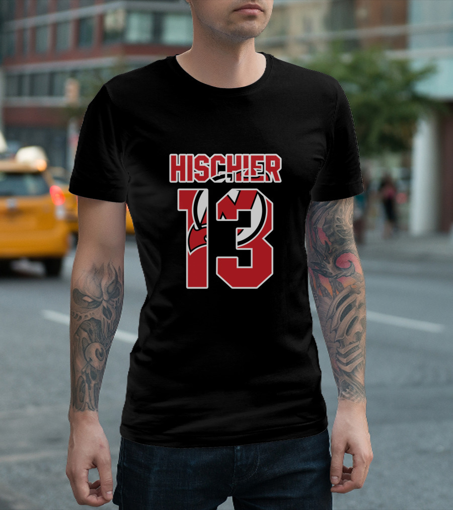 Hischier 13 New Jersey Devils NHL Logo Analysis T-Shirt