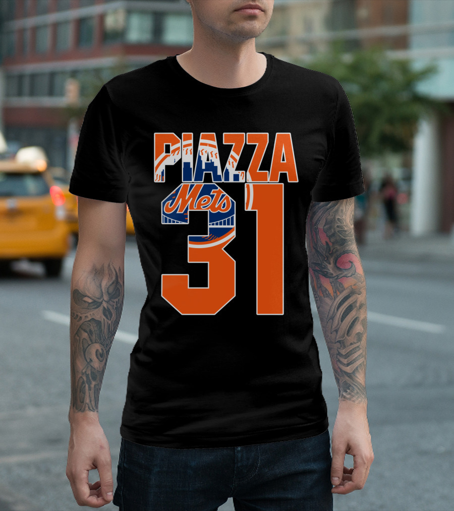 Piazza 31 New York Mets Retro Logo Baseball Memorabilia T-Shirt