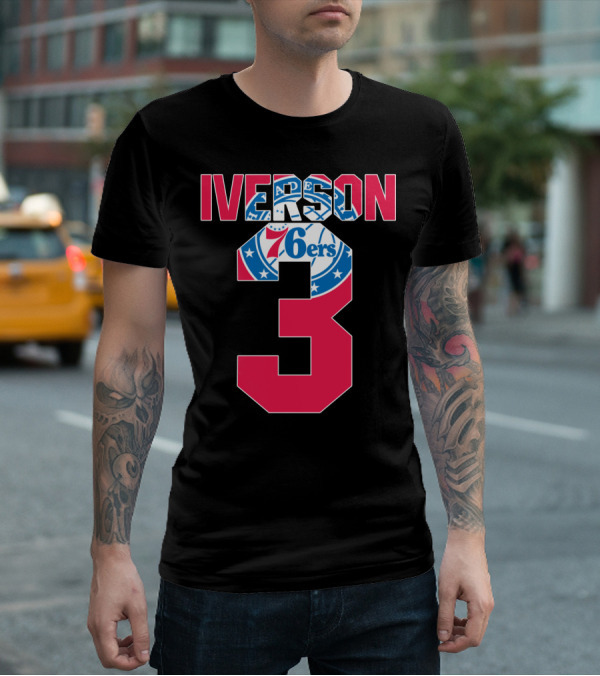 Philadelphia 76ers Allen Iverson 3 Logo Nba T-Shirt