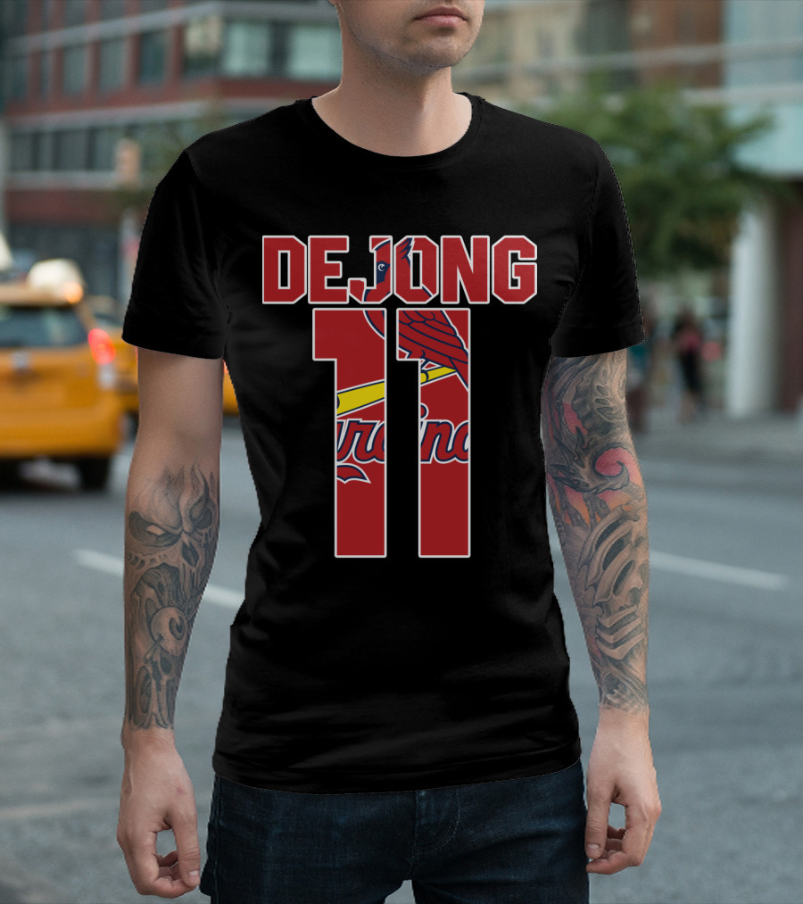 St. Louis Cardinals DeJong 11 Logo With Cardinals Text And Bird T-Shirt